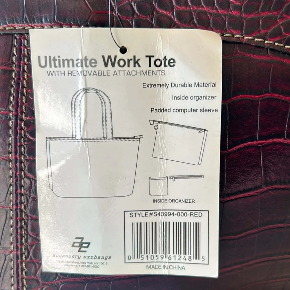 Accessory Street Ultimate Work Tote Burgundy Croc Embossed‎ Laptop Bag NWT